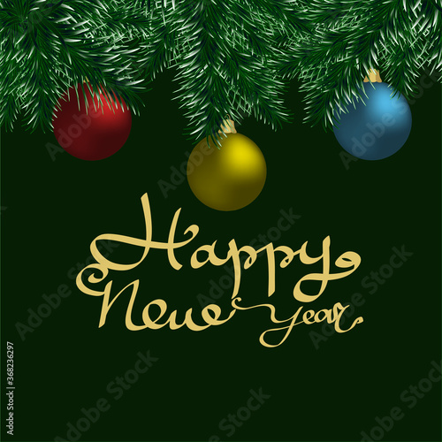 Postcard on the theme of Christmas. Vector. Decorative element for a festive New Year design. Green background Can be used in web design.