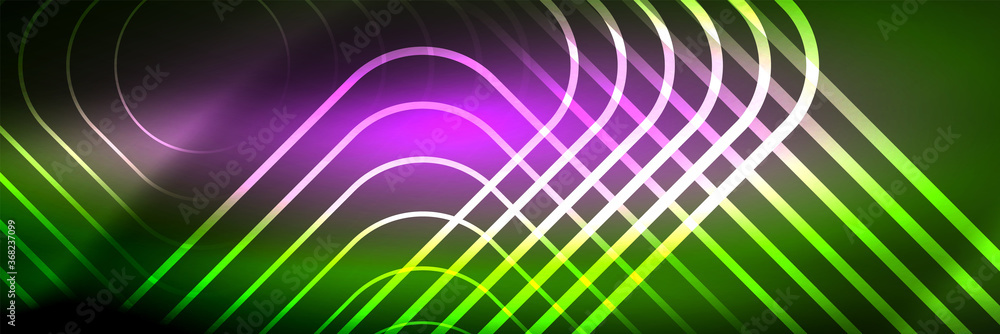 Shiny neon glowing techno lines, hi-tech futuristic abstract background template with square shapes Shiny neon glowing techno lines, hi-tech futuristic abstract background template with square shapes