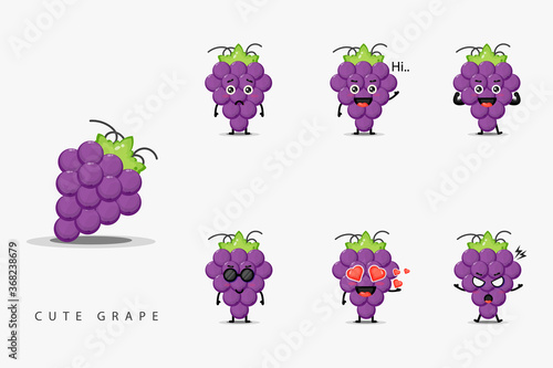 Cute grape mascot design set