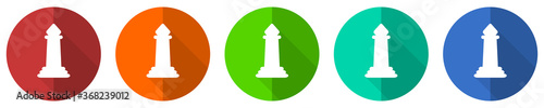 Chess icon set, red, blue, green and orange flat design web buttons isolated on white background, vector illustration