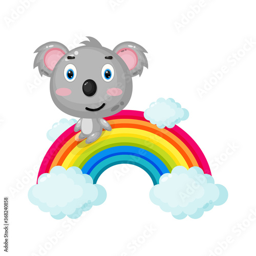 Illustration of cute koala gliding on a rainbow