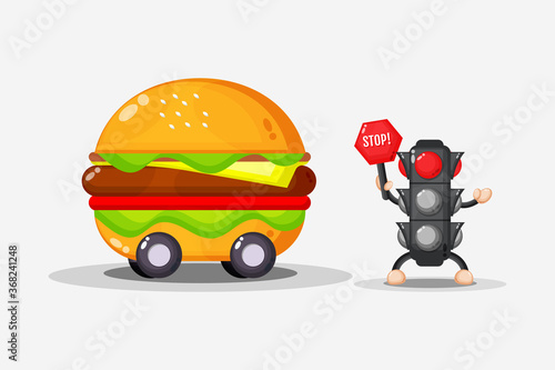 Mascot burger car design with traffic light
