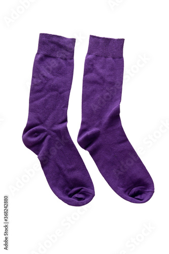 Pair of purple socks isolate on white background.