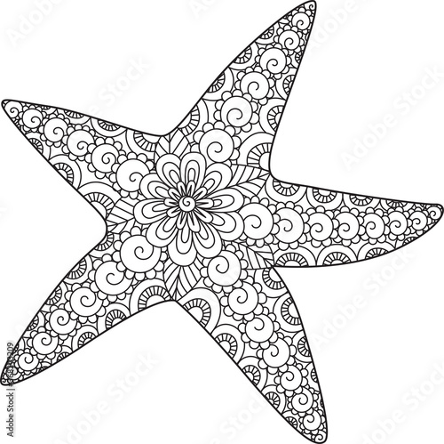 Line art of starfish design for coloring book, coloring page and design element. Vector illustration. Editable stroke width
