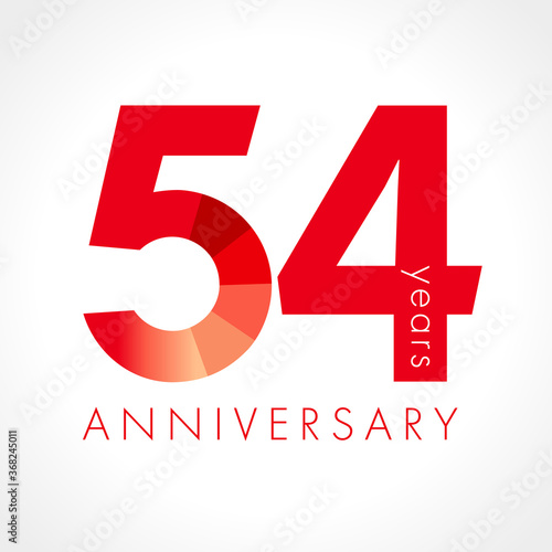 54th years anniversary red chart numbers. 54 logo flat bright congrats isolated graphic design template. Creative 5, 4 sign digits. Up to 54%, -54% percent off discount. Congratulation concept photo