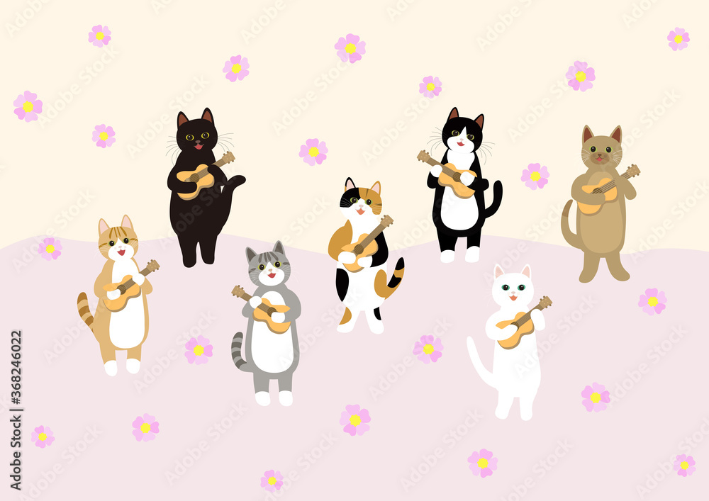 Obraz premium 歌いながらギターを奏でる猫 