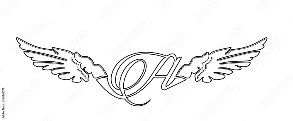 Obraz premium TATOO WITH ANGEL WINGS AND LETTER A