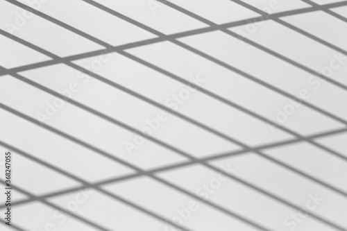 Shadow overlay effect for photo. Shadows from grid lines or grating of a fence or guardrail on a clean white wall on a sunny clear day. Geometric shadows