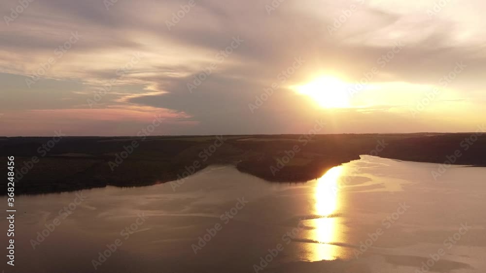 Amazing aerial view on the Dniester Canyon, River and Bakota Bay. Sunset Amazing aerial view on the Dniester Canyon, River and Bakota Bay. Sunset