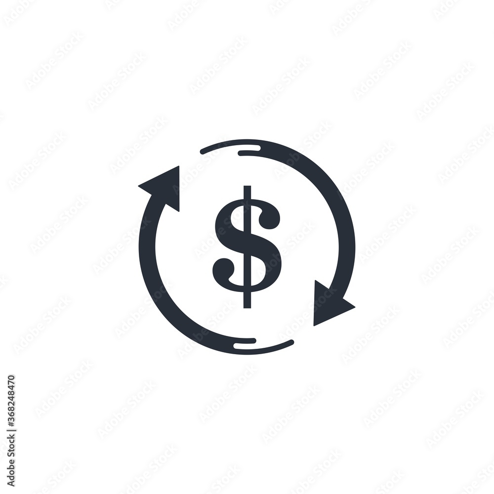 Dollar and rotation arrows. Vector icon isolated on white background. Dollar and rotation arrows. Vector icon isolated on white background.
