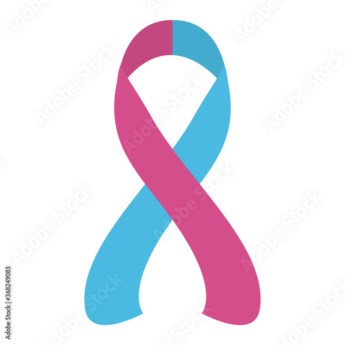 Pink and blue awareness ribbon. Colorful satin ribbon as symbol of pro-life, the problem of infertility and baby loss. Isolated vector illustration on white background