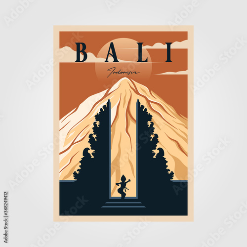 bali province indonesian vintage poster culture illustration design, travel poster design