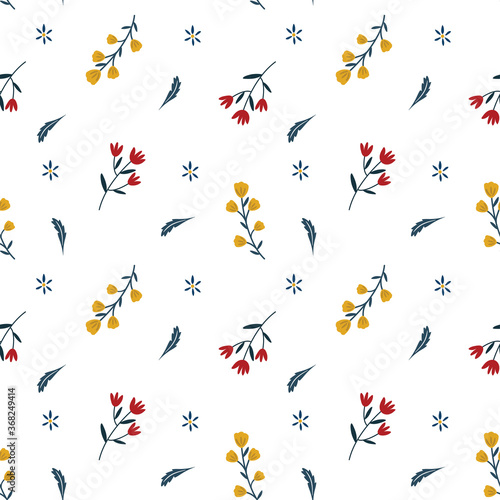 Pattern in the blooming floral botanical Motifs scattered randomly. Seamless vector background. Perfect for fashion prints, wallpaper.