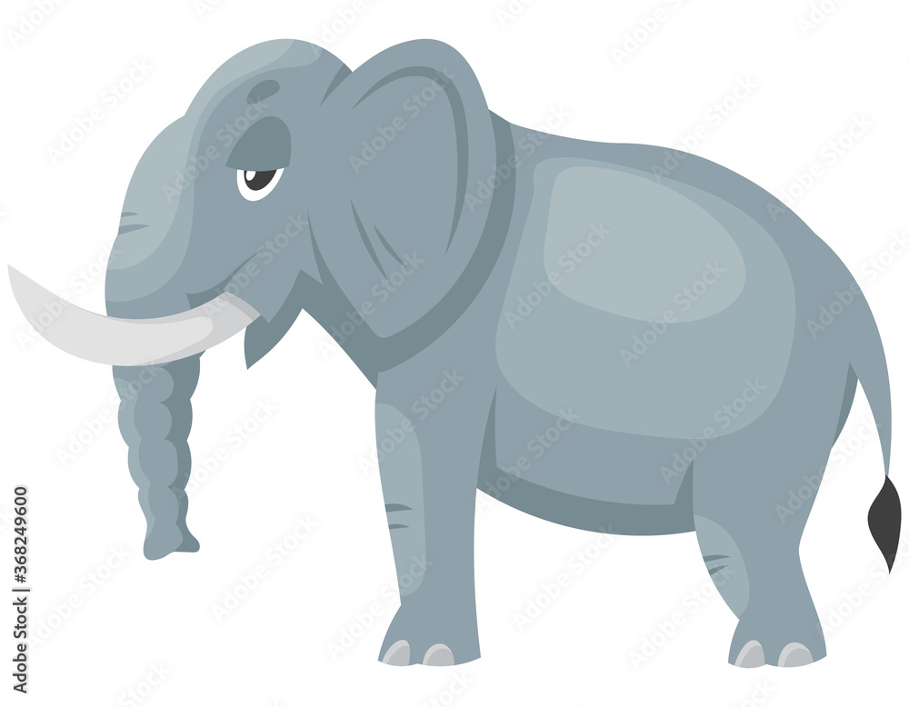 Standing elephant side view. African animal in cartoon style.