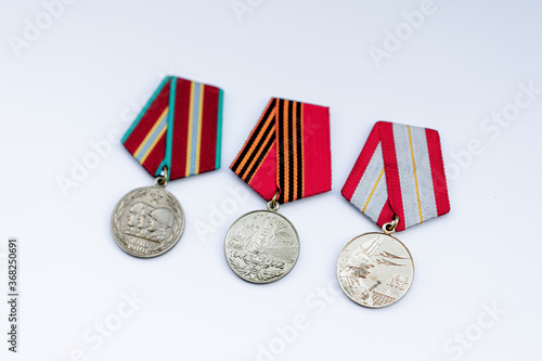 Medals, for merit, on a white background photo