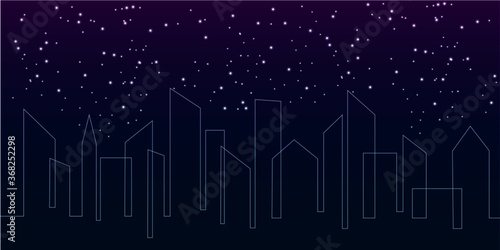 Night urban minimalist skyline background with stars
