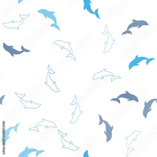 Dark BLUE vector seamless background with dolphins. Decorative design in natural style with sea dolphins. Template for natural magazines.