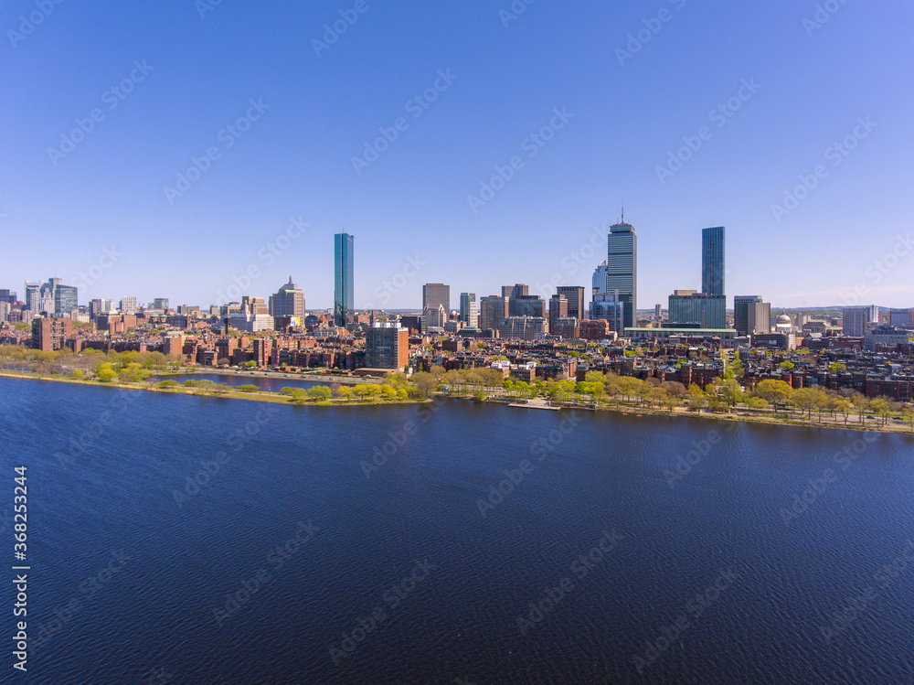 Boston downtown skyline aerial view, Boston, Massachusetts, USA. 