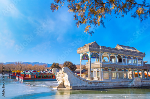 Marble Boat (AKA Boat of Purity and Ease) is a lakeside pavilion of the Beijing Summer Palace, first erected in 1755 during the reign of the Qianlong Emperor