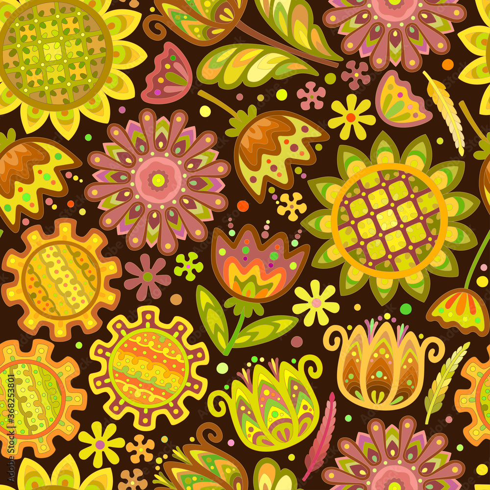 seamless floral pattern with large decorative flowers