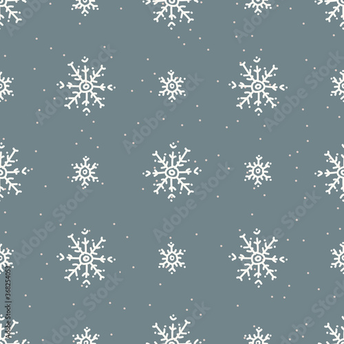Seamless christmas snowflake holiday background. Simple snow monochrome festive pattern texture. Scandi christmas motif background. Stylish modern seasonal gift wrapping paper.