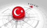 Voting concept. 3D rendering. Abstract compass points to the vote word. Flag of the Turkey