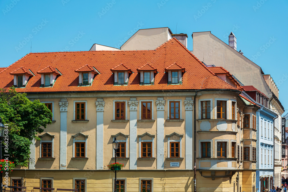 BRATISLAVA, SLOVAKIA - June 27, 2018: Antique building view in Old Town Bratislava, Slovakia BRATISLAVA, SLOVAKIA - June 27, 2018: Antique building view in Old Town Bratislava, Slovakia