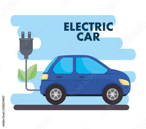 environmentally friendly concept  electric car of blue color vector illustration design