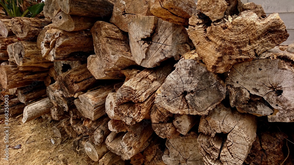 Heaps of old teak wood damaged by corrosion Heaps of old teak wood damaged by corrosion