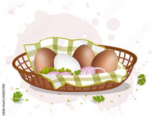 set of brown eggs vector illustration in bucket