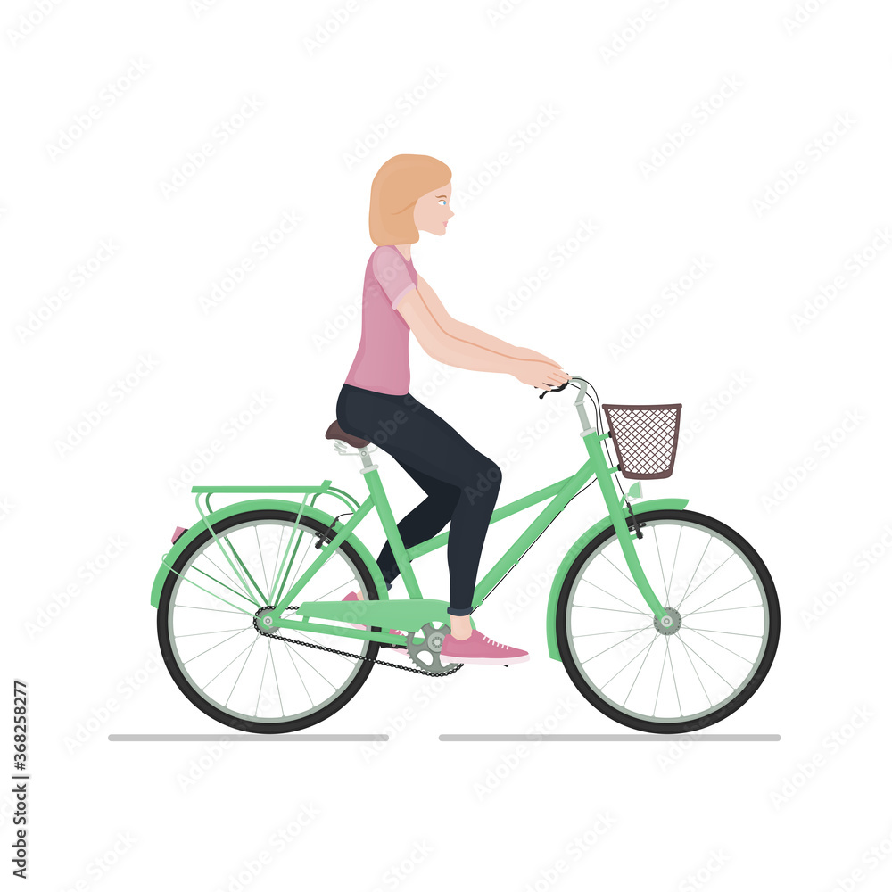 Young girl rides a bike isolated on white background Young girl rides a bike isolated on white background