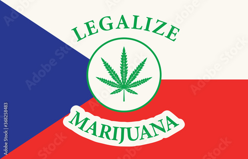 Banner in the form of the Czech flag with a hemp leaf. The concept of legalizing marijuana, cannabis in Czech Republic. Medical legalization of cannabis. Drug use. Smoking weed