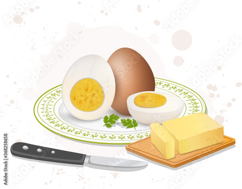 brown egg vector illustration with boiled egg and cheese