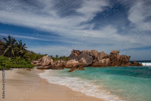 Granite rocks in Anse Cocos, La Digue, Seychelles 2019