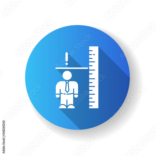 Dwarfism blue flat design long shadow glyph icon. Chronic genetic condition. Person with short height. Inclusive workplace for handicapped person. Silhouette RGB color illustration