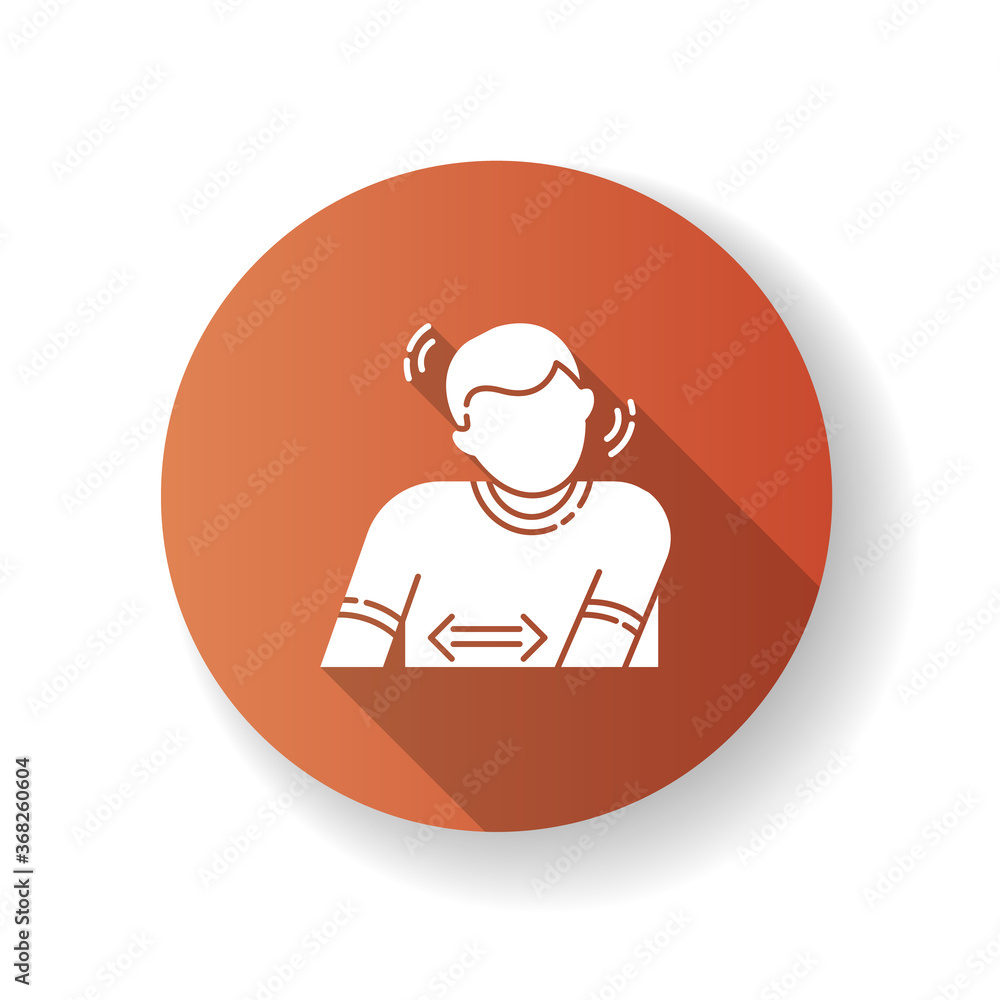 Tourette syndrome red flat design long shadow glyph icon. Patient suffer from chronic disease. Physical disability with repetitive movement. Stress and anxiety. Silhouette RGB color illustration Tourette syndrome red flat design long shadow glyph icon. Patient suffer from chronic disease. Physical disability with repetitive movement. Stress and anxiety. Silhouette RGB color illustration