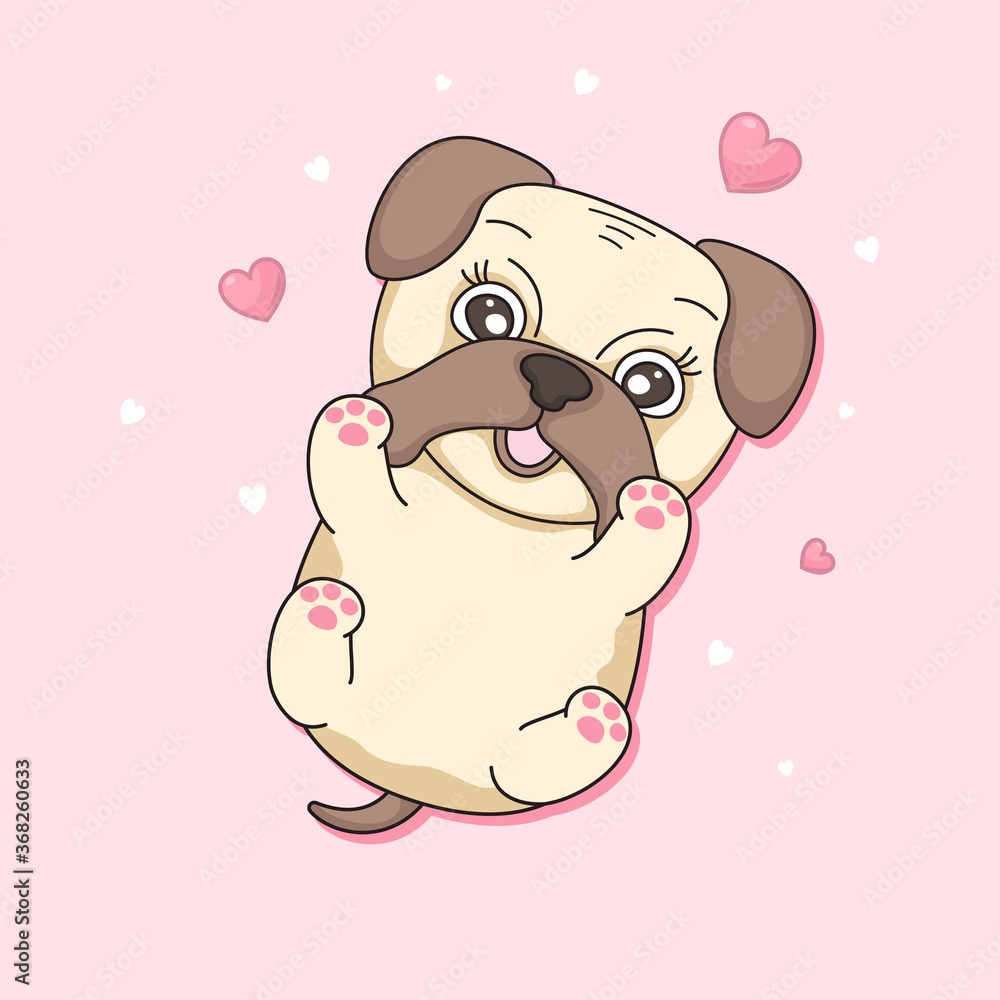 Funny dog pug sleeping on its back. Cute cartoon puppy lies paws up. Funny dog pug sleeping on its back. Cute cartoon puppy lies paws up.