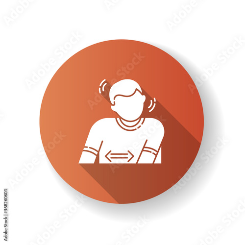 Tourette syndrome red flat design long shadow glyph icon. Patient suffer from chronic disease. Physical disability with repetitive movement. Stress and anxiety. Silhouette RGB color illustration