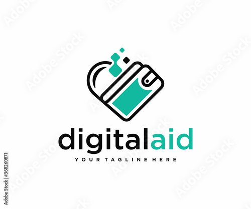 Electronic wallet with heart logo design. Financial support donation vector design. Fintech or financial technology logotype