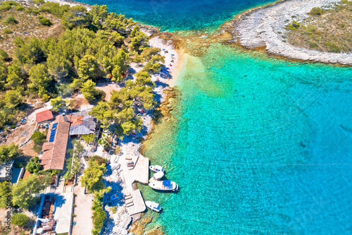 Mlini beach on Pakleni Otoci islands aerial view photo