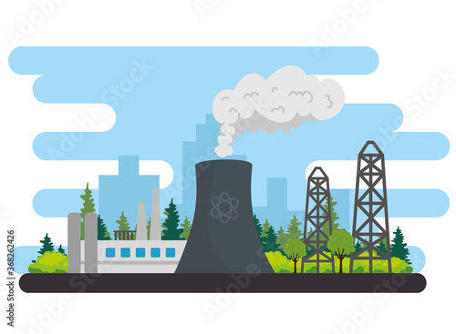 energy industry production plant scene vector illustration design