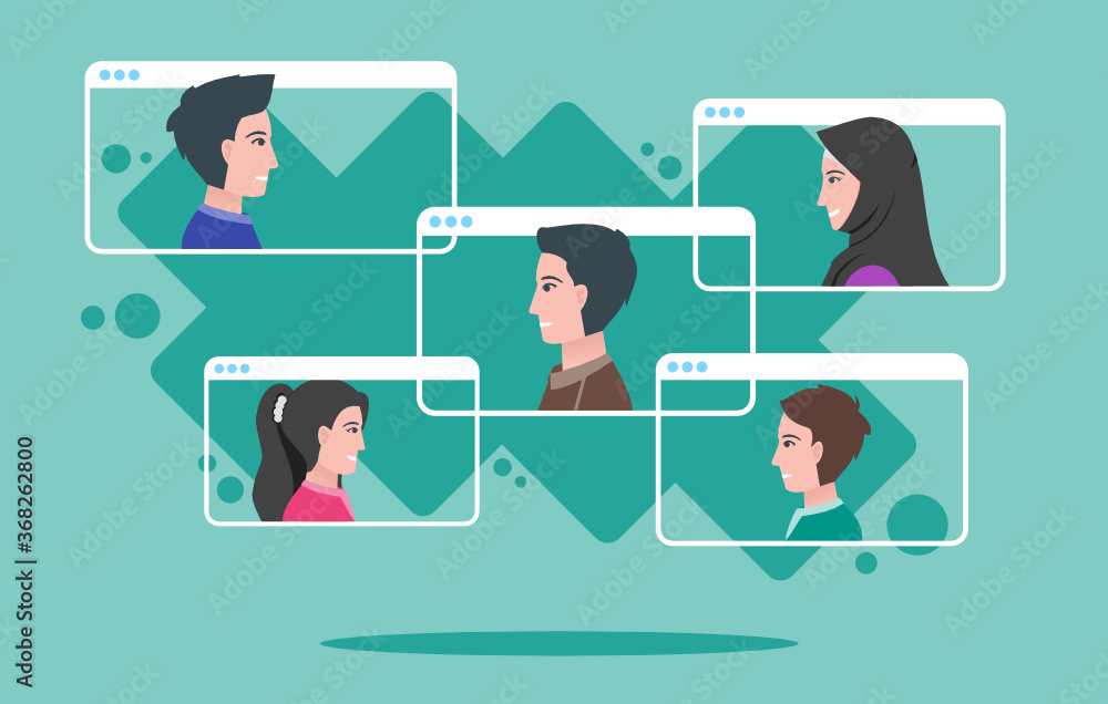 Online Meetings. Young Man and Woman Video Conference Teleconference Display Screen Chat and Talk via Virtual App or Web. Suitable for Remote Work, Webinar and Online Class Flat Design Illustration. Online Meetings. Young Man and Woman Video Conference Teleconference Display Screen Chat and Talk via Virtual App or Web. Suitable for Remote Work, Webinar and Online Class Flat Design Illustration.