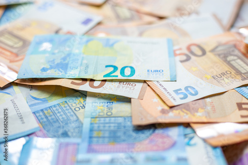 Euro Money 20 50 cash background selective focus.