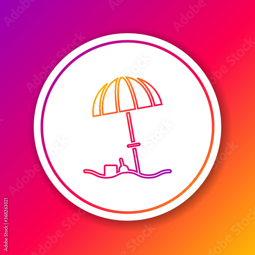 Color line Sun protective umbrella for beach icon isolated on color background. Large parasol for outdoor space. Beach umbrella. Circle white button. Vector Illustration.