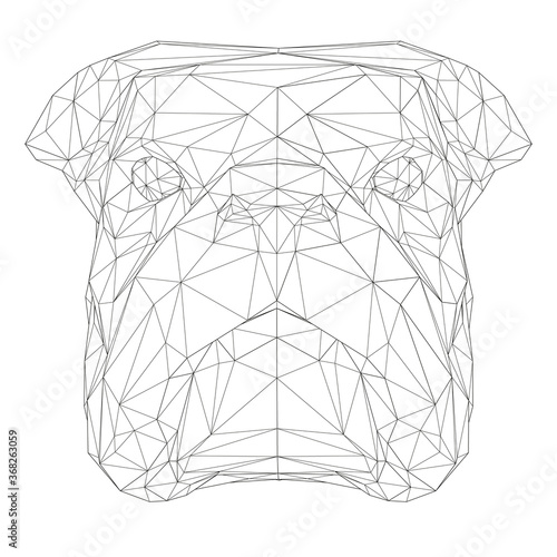 Wireframe dog head. Black Bulldog. The contour of the dog head. Front view. Vector illustration
