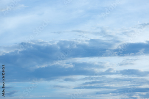 Blue sky background with tiny clouds.