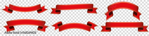 set of red ribbon banner label on transparent background
