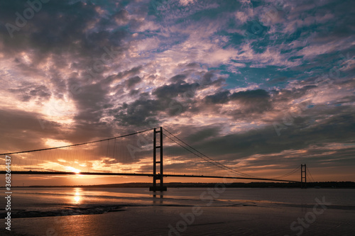 The Sun setting over the Humber Bridge