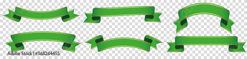 set of green ribbon banner label on transparent background