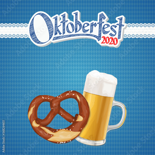 Oktoberfest background 2020 with pretzel and beer